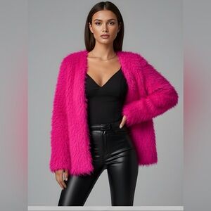 Hot Pink Open Front Fuzzy Coat